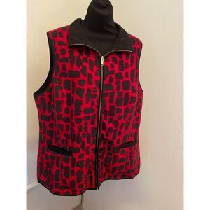 Susan Graver Weekend Reversible Vest Red Black Animal Print Quilted Women 1X